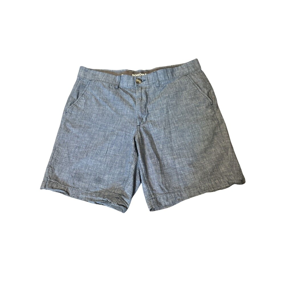 Sonoma Goods For Life Shorts Mens 34 Blue Chambray Chino Flexwear Cotton
